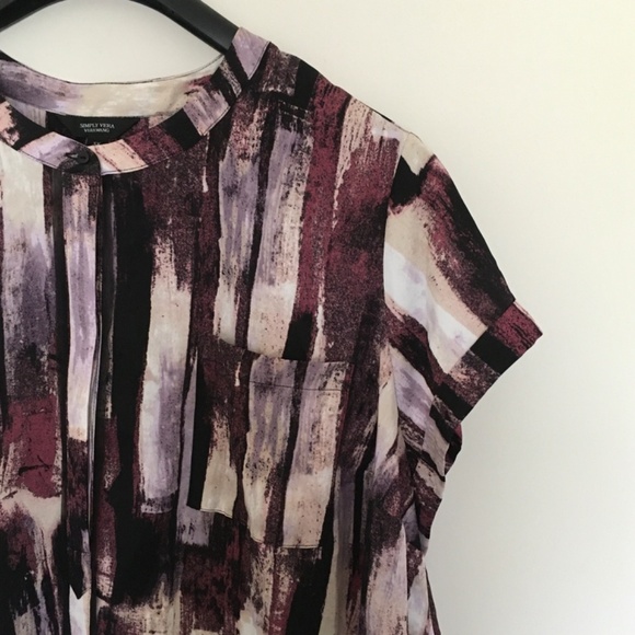 Simply Vera Vera Wang Essential Popover Top Blouse Plus Sz 3X Purple Abstract - Picture 4 of 16